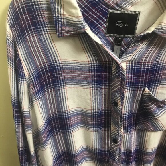 RAILS Hunter Plaid Shirt Button Up Blouse Soft Roomy Top Check Pocket Minimalist - Picture 3 of 8